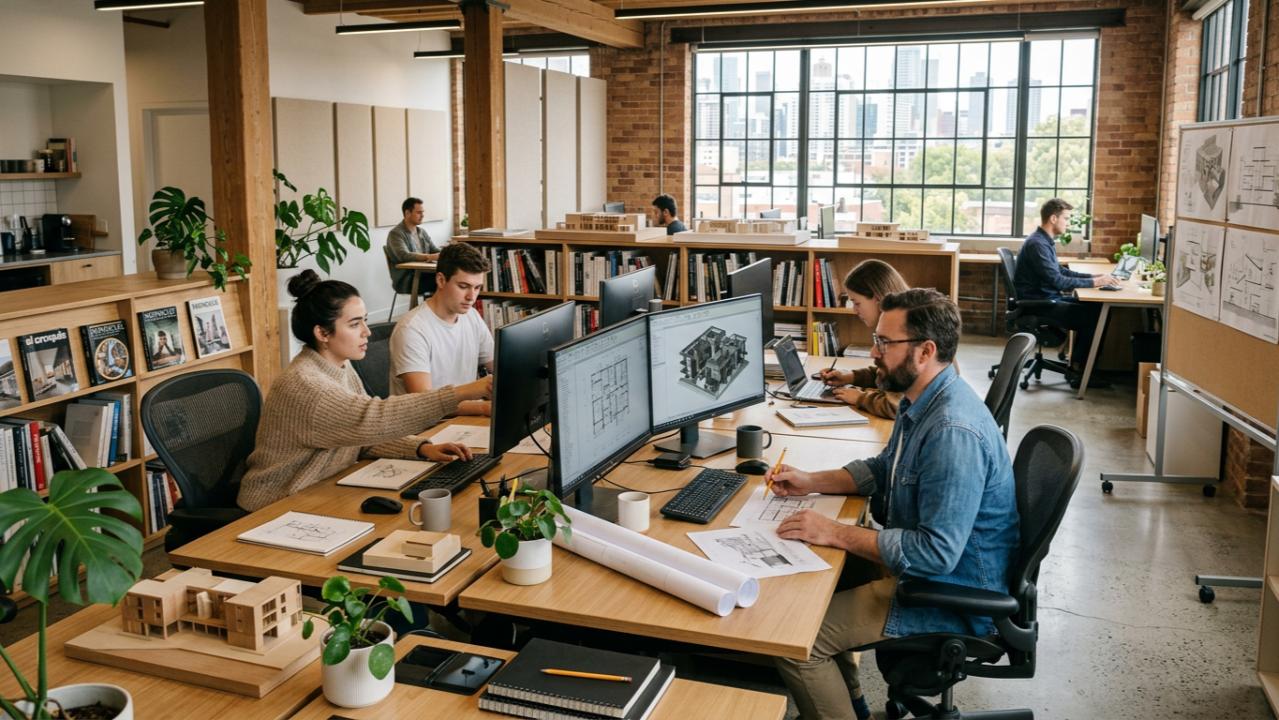Architects and construction professionals collaborating