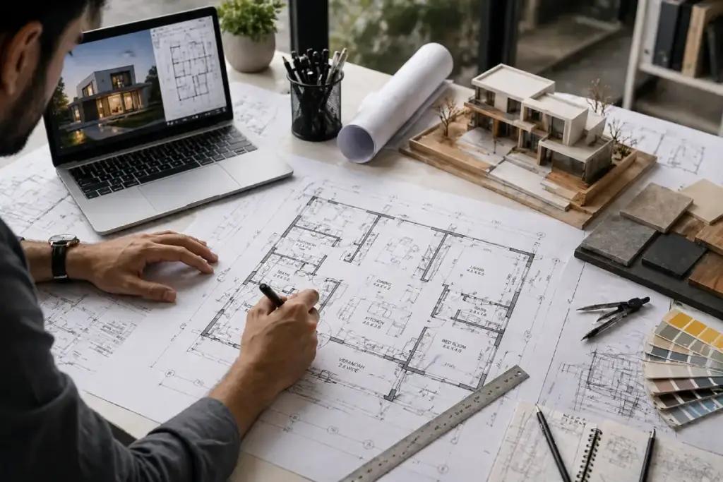 Architectural blueprint and floor plans